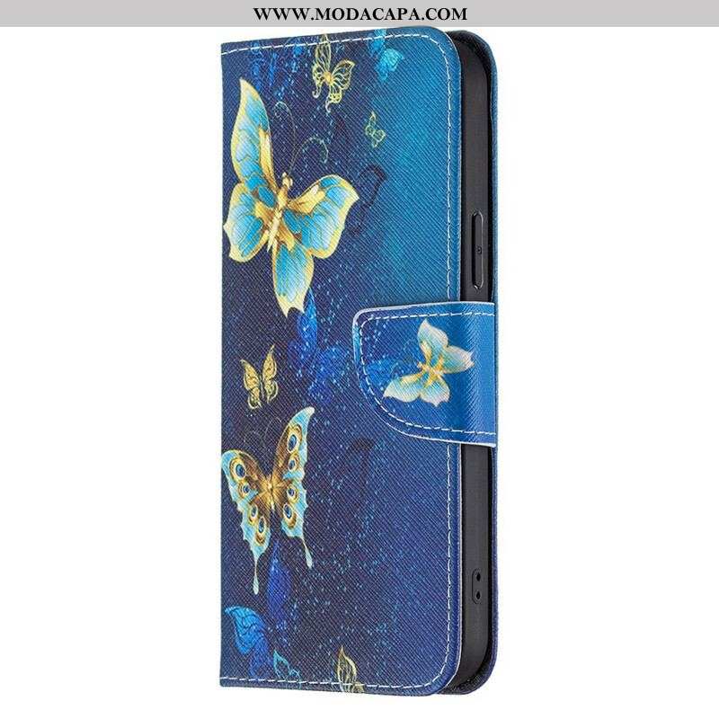 Capa Folio Para iPhone 13 Pro Max Borboletas Incríveis