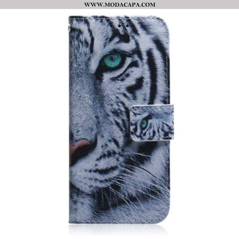 Capa Flip Para iPhone 13 Pro Max Cara De Tigre