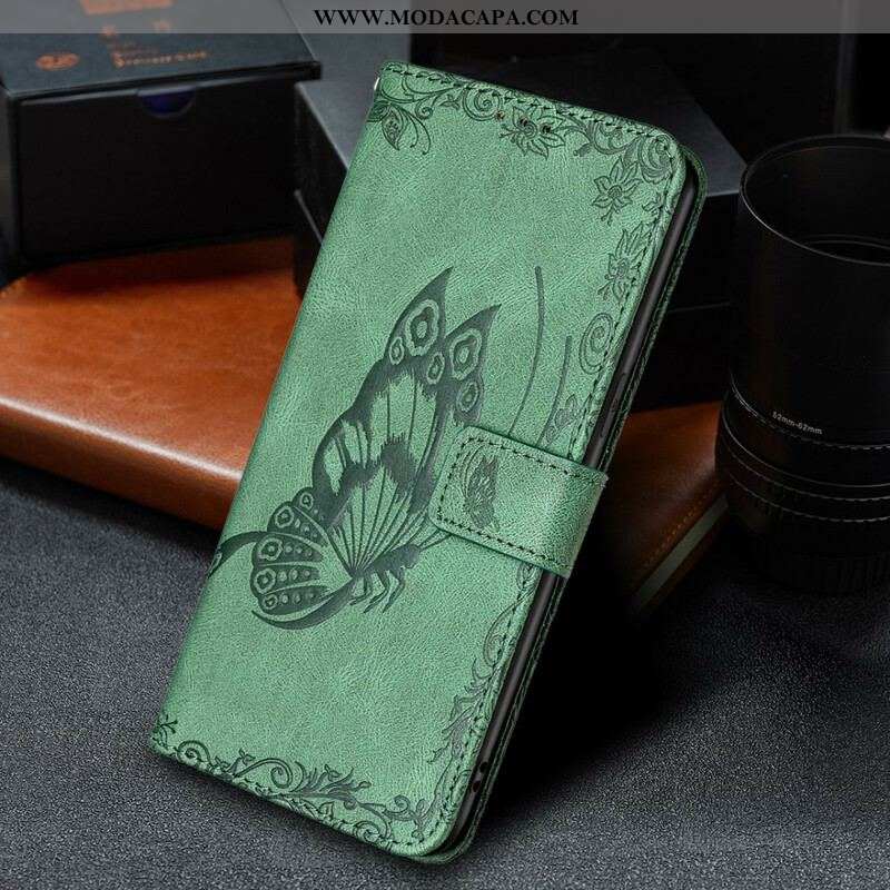 Capa De Couro Para iPhone 13 Pro Max De Cordão Borboleta De Tiras Barroca