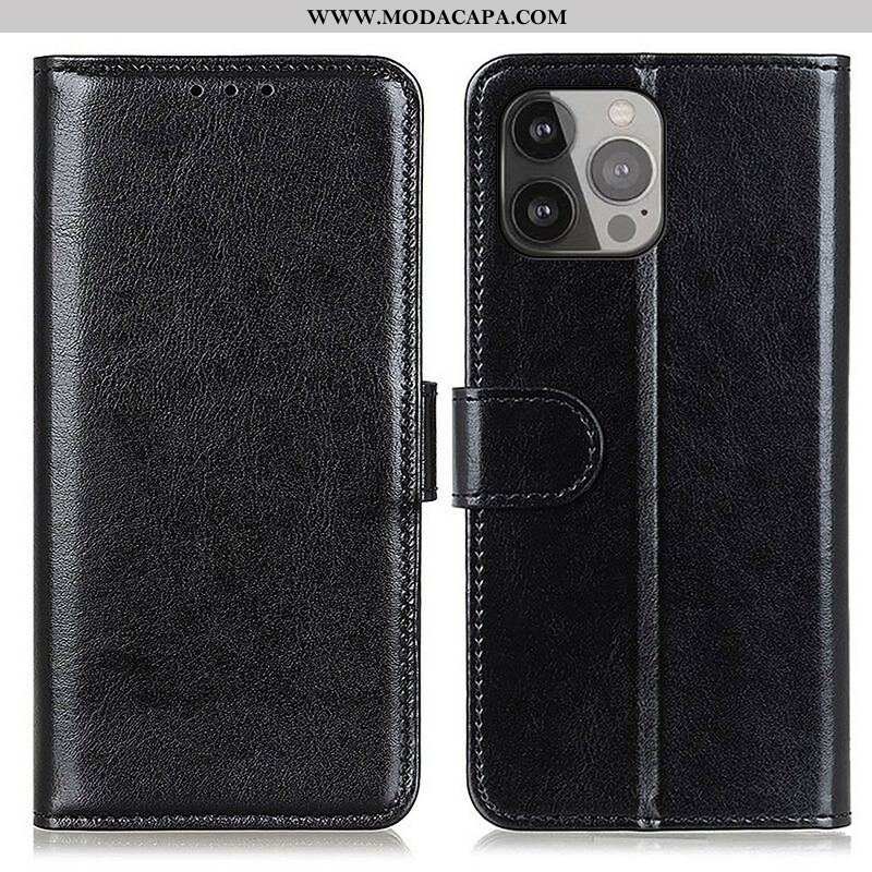 Capa Folio Para iPhone 13 Pro Max Refinamento De Couro Sintético