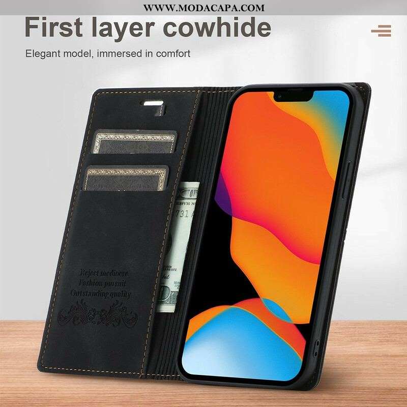 Capa De Celular Para iPhone 13 Pro Flip Fecho Magnético Com Costura Estilo Couro