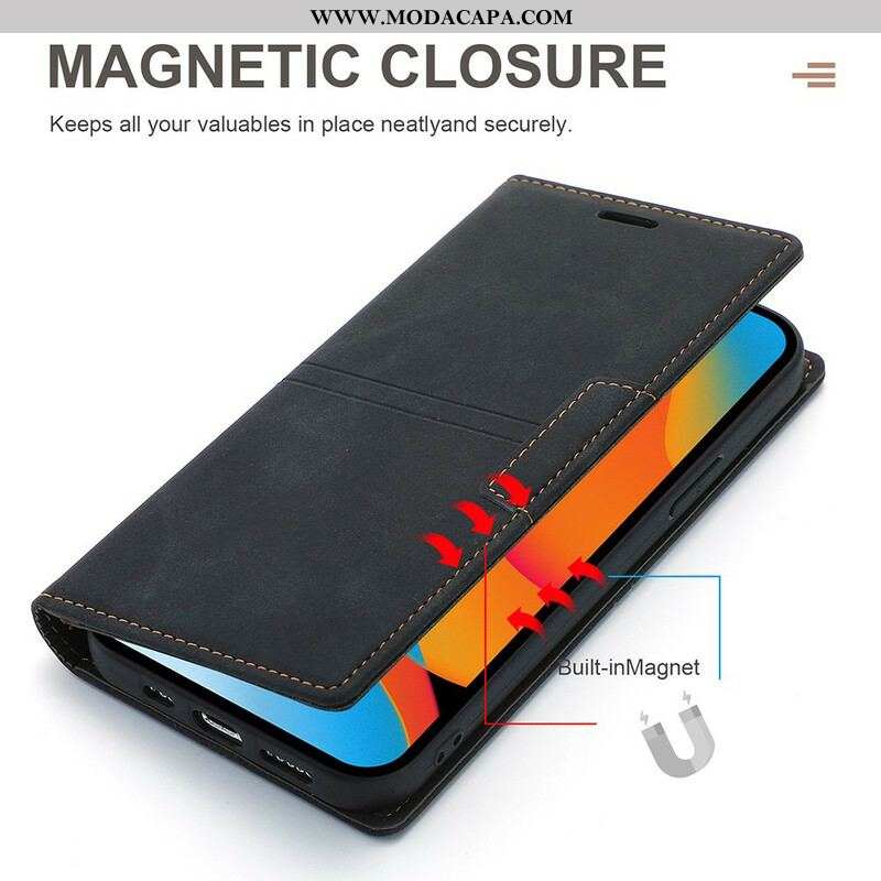 Capa De Celular Para iPhone 13 Pro Flip Fecho Magnético Com Costura Estilo Couro