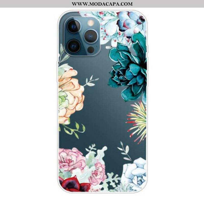 Capa Para iPhone 13 Pro Top Aquarela Flores