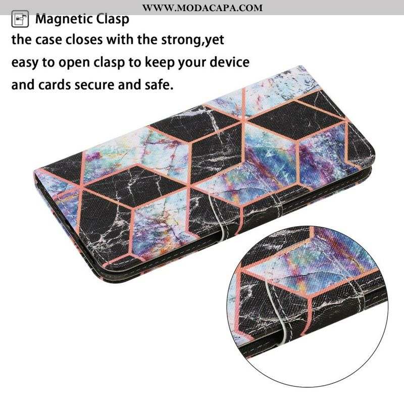 Capa Flip Para iPhone 13 Pro Estilo Geométrico De Mármore