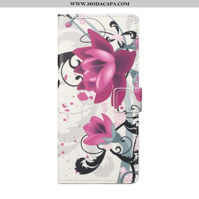 Capa Flip Para iPhone 13 Pro Flores Tropicais