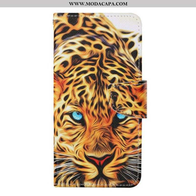 Capa Flip Para iPhone 13 Pro Tigre Com Cordão