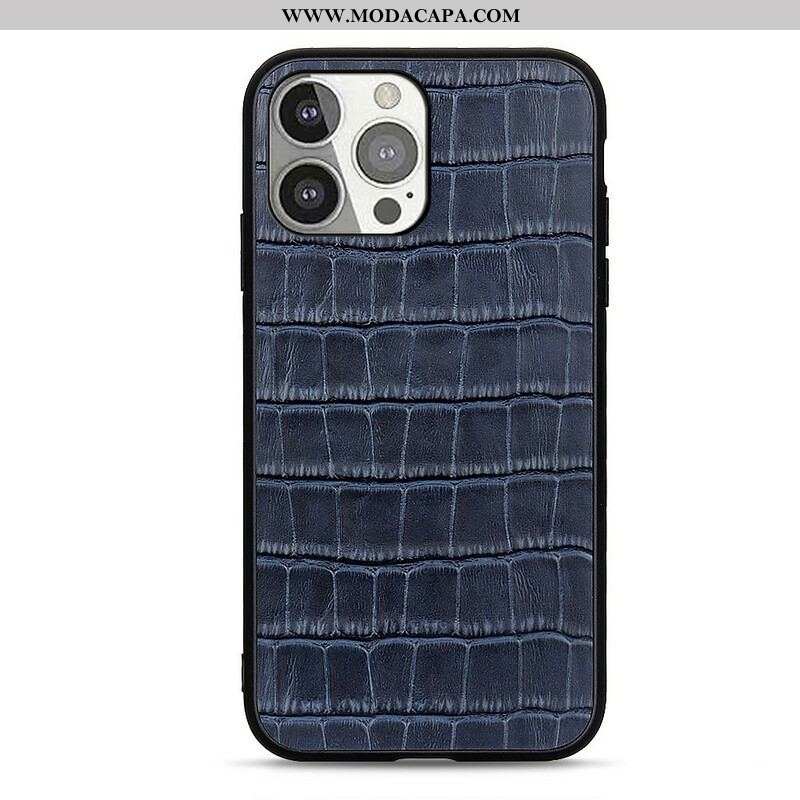 Capa Para iPhone 13 Pro Couro Genuíno Com Textura De Crocodilo