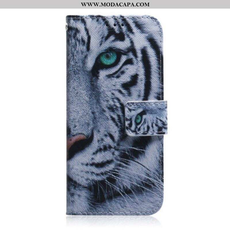 Capa De Couro Para iPhone 13 Pro Cara De Tigre