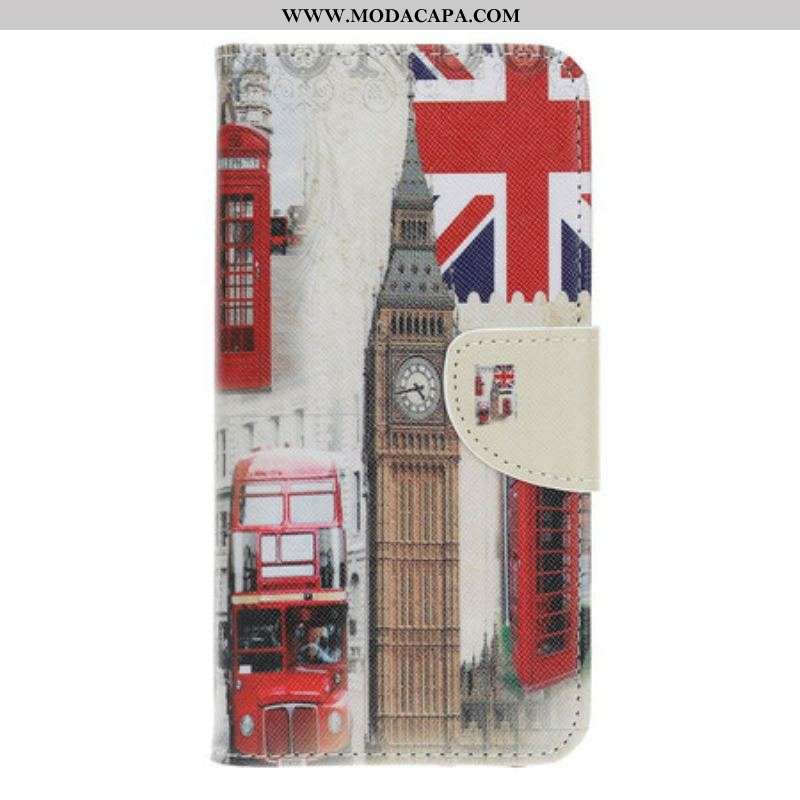 Capa De Couro Para iPhone 13 Pro Vida Em Londres