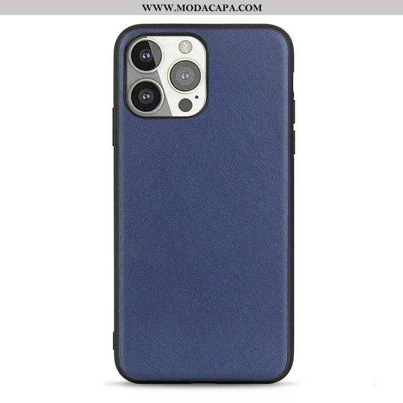 Capa Para iPhone 13 Pro Couro Lichia Genuíno