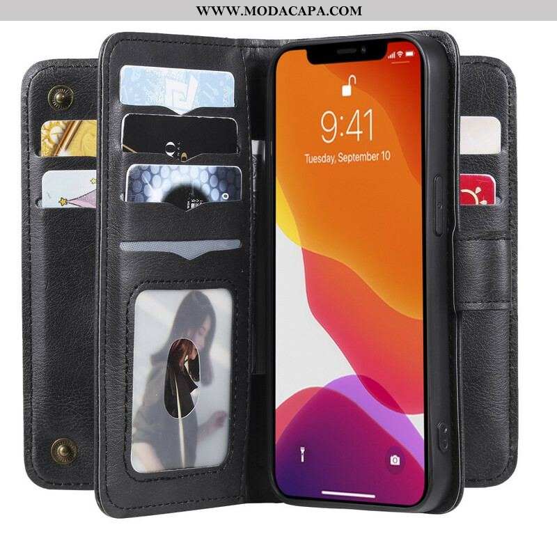 Capa Folio Para iPhone 13 Pro Titular De Cartão Multifuncional Para 10