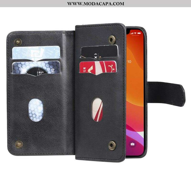 Capa Folio Para iPhone 13 Pro Titular De Cartão Multifuncional Para 10