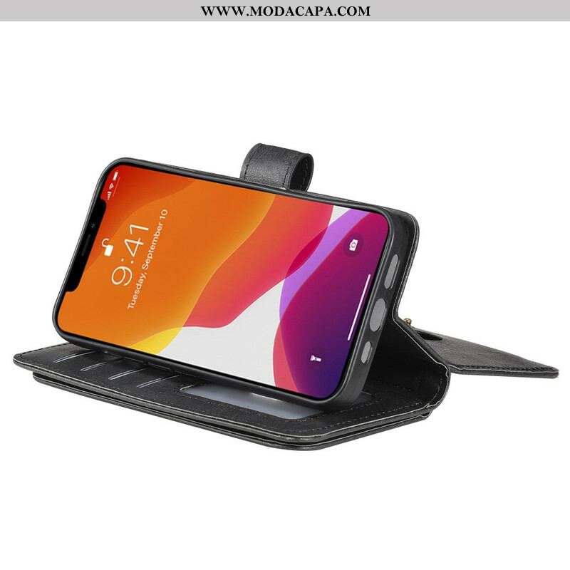 Capa Folio Para iPhone 13 Pro Titular De Cartão Multifuncional Para 10