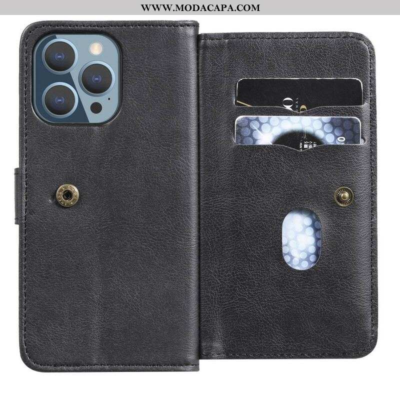 Capa Folio Para iPhone 13 Pro Titular De Cartão Multifuncional Para 10