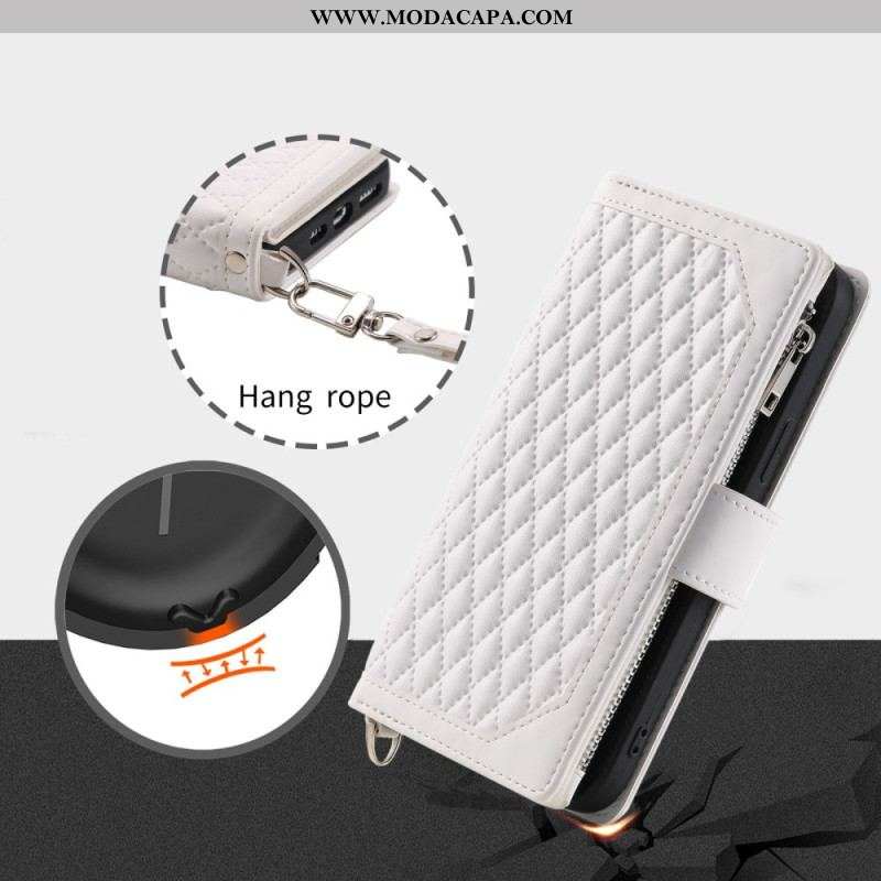 Capa Flip Para iPhone 13 Pro Estilo Acolchoado Com Alça De Ombro