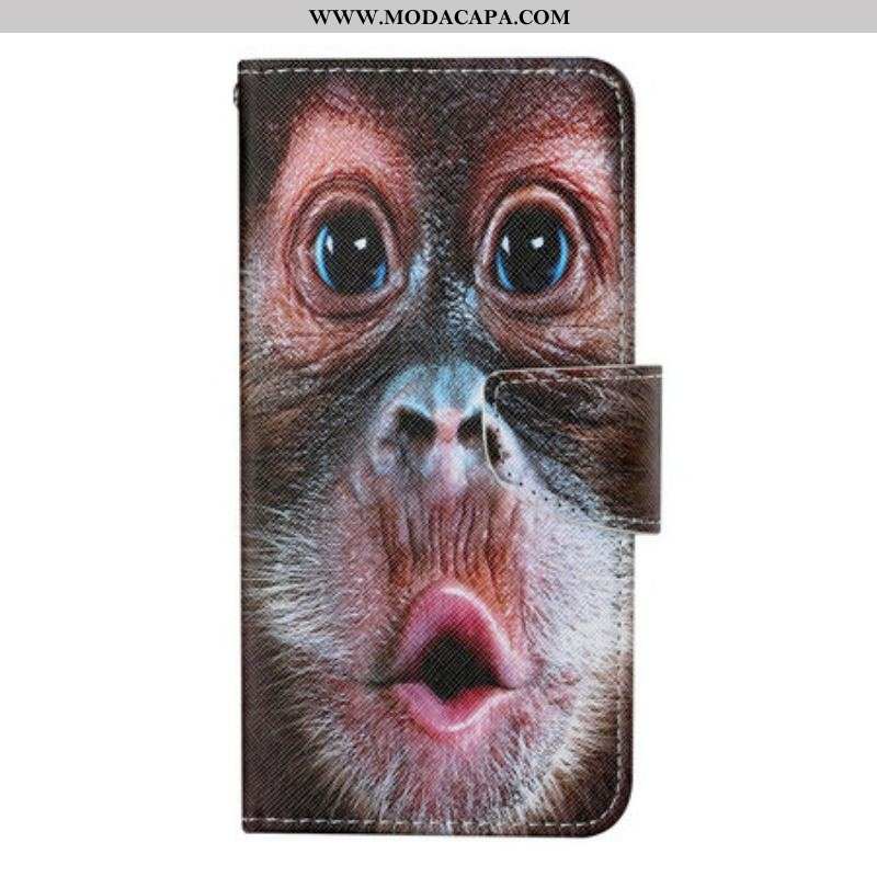 Capa Em Pele Para iPhone 13 Pro De Cordão Macaco Tanga