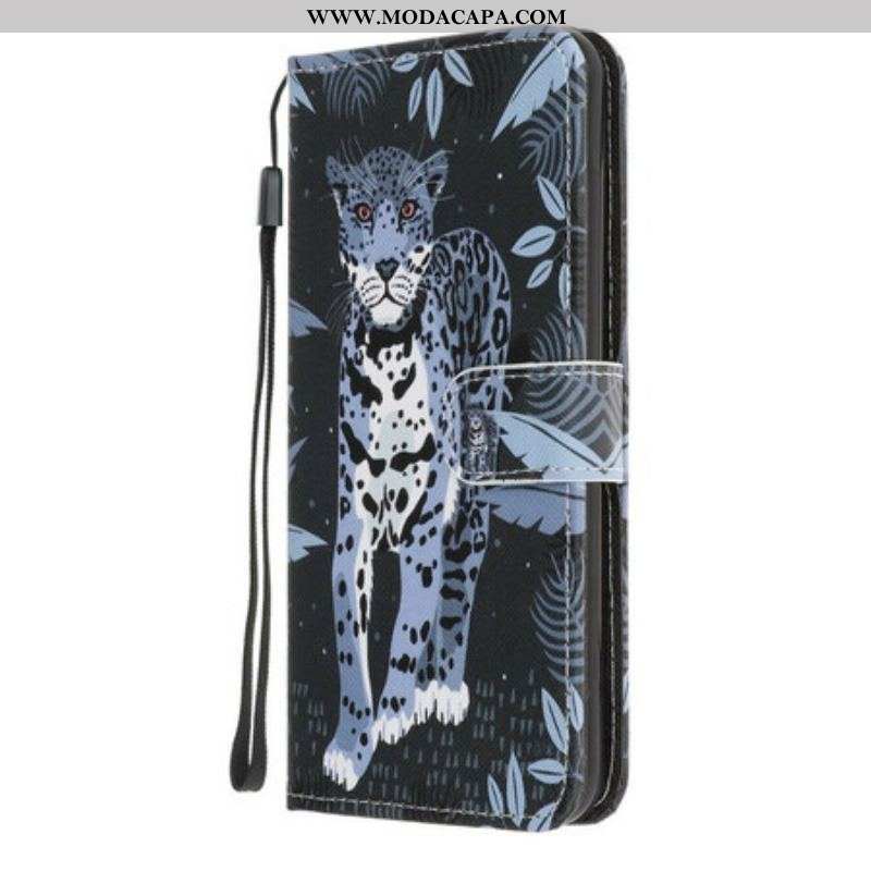 Capa Folio Para iPhone 13 Pro De Cordão Leopardo Strappy