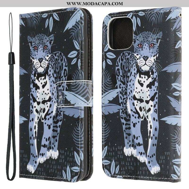 Capa Folio Para iPhone 13 Pro De Cordão Leopardo Strappy