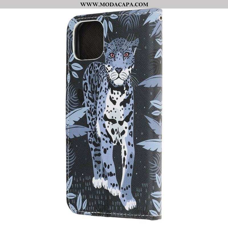 Capa Folio Para iPhone 13 Pro De Cordão Leopardo Strappy