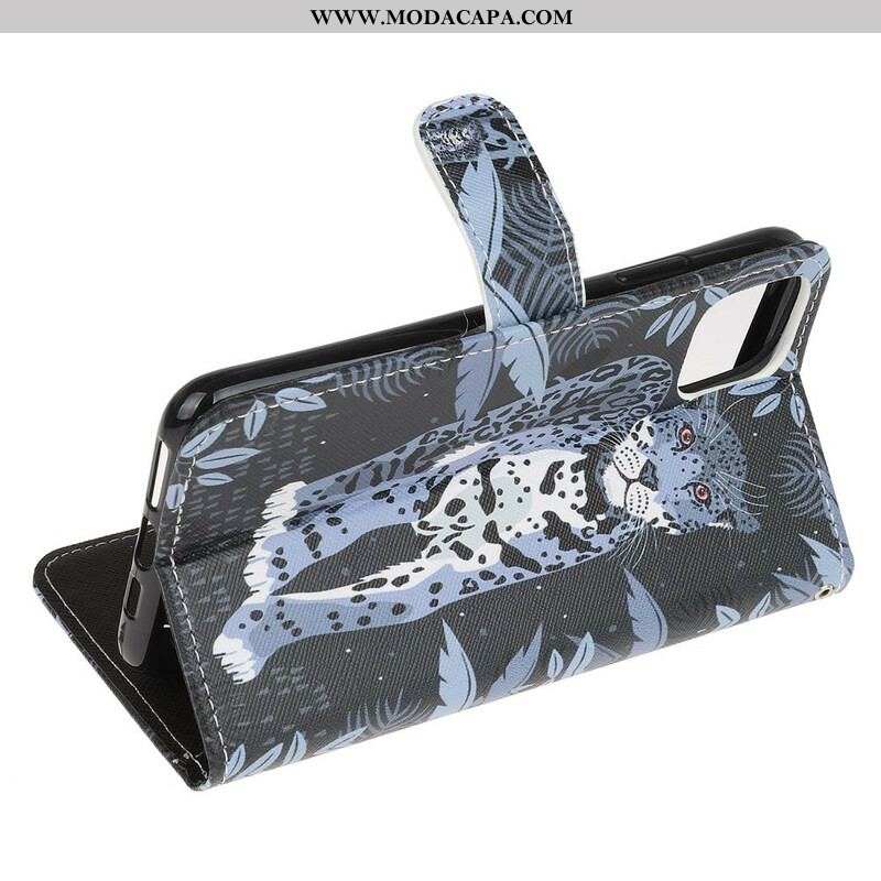 Capa Folio Para iPhone 13 Pro De Cordão Leopardo Strappy