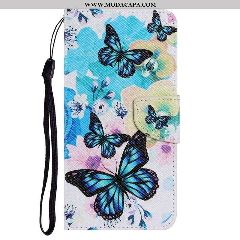 Capa De Couro Para iPhone 13 Pro Borboletas E Flores De Verão