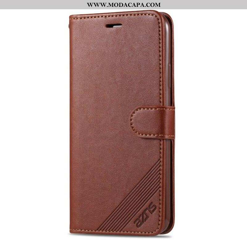 Capa De Couro Para iPhone 13 Pro Efeito Couro Azns