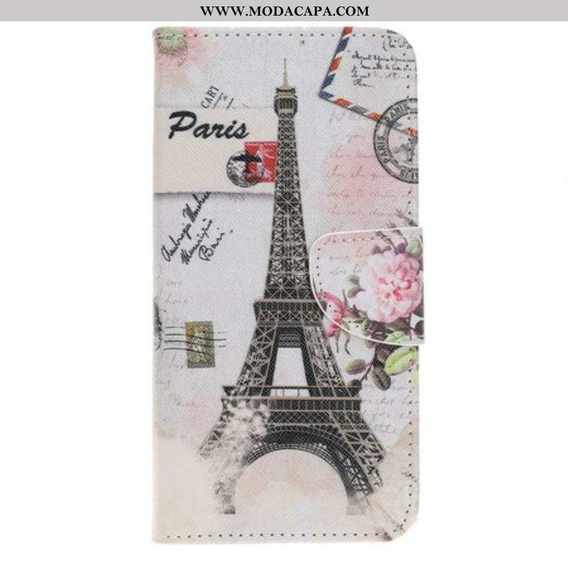 Capa Flip Para iPhone 13 Pro Torre Eiffel Retrô