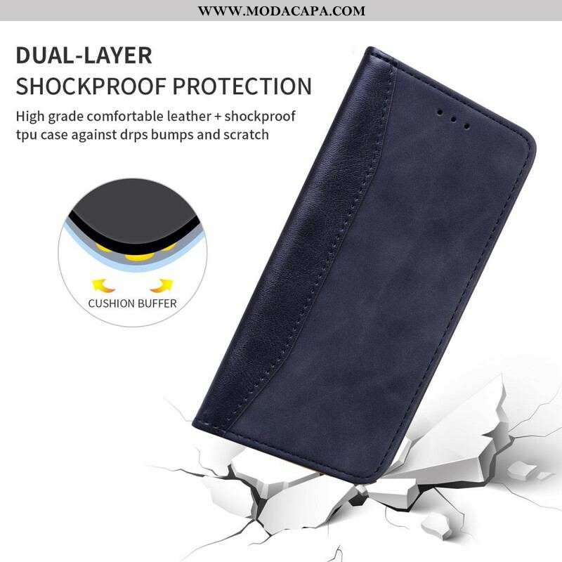 Capa De Celular Para iPhone 13 Pro Flip Efeito Couro Empresarial Em Dois Tons