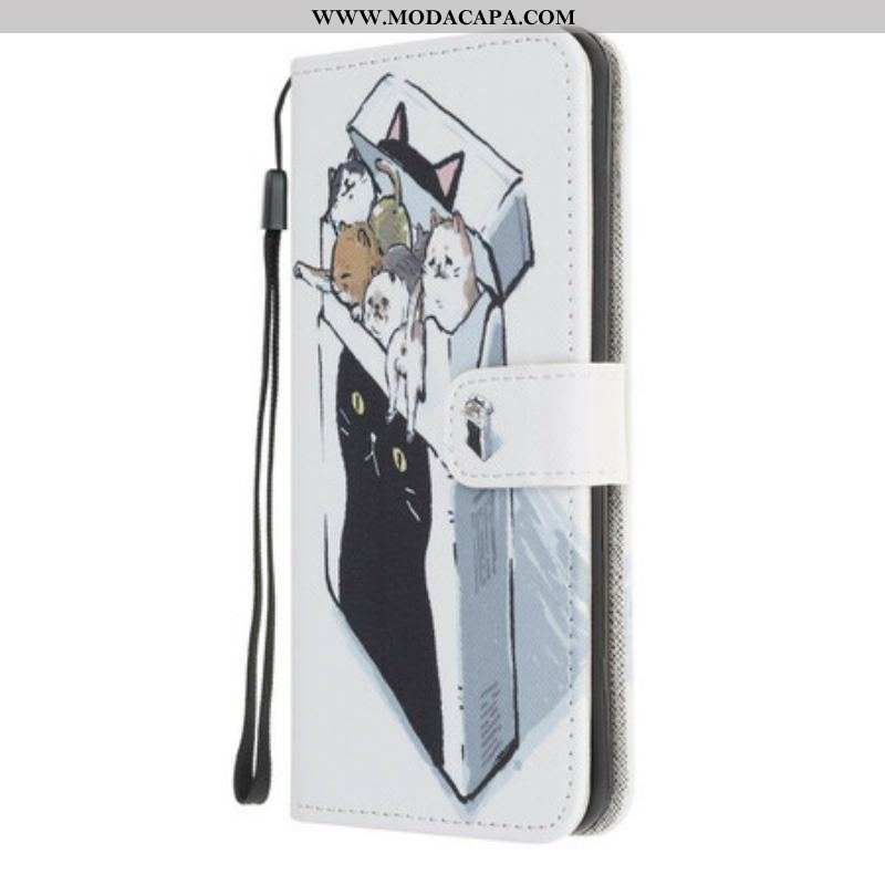 Capa De Couro Para iPhone 13 Pro De Cordão Gatos De Entrega Com Tangas