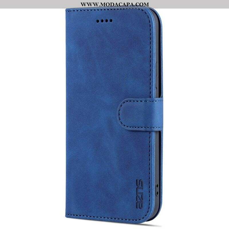 Capa Em Pele Para iPhone 13 Pro Couro Sintético Azns