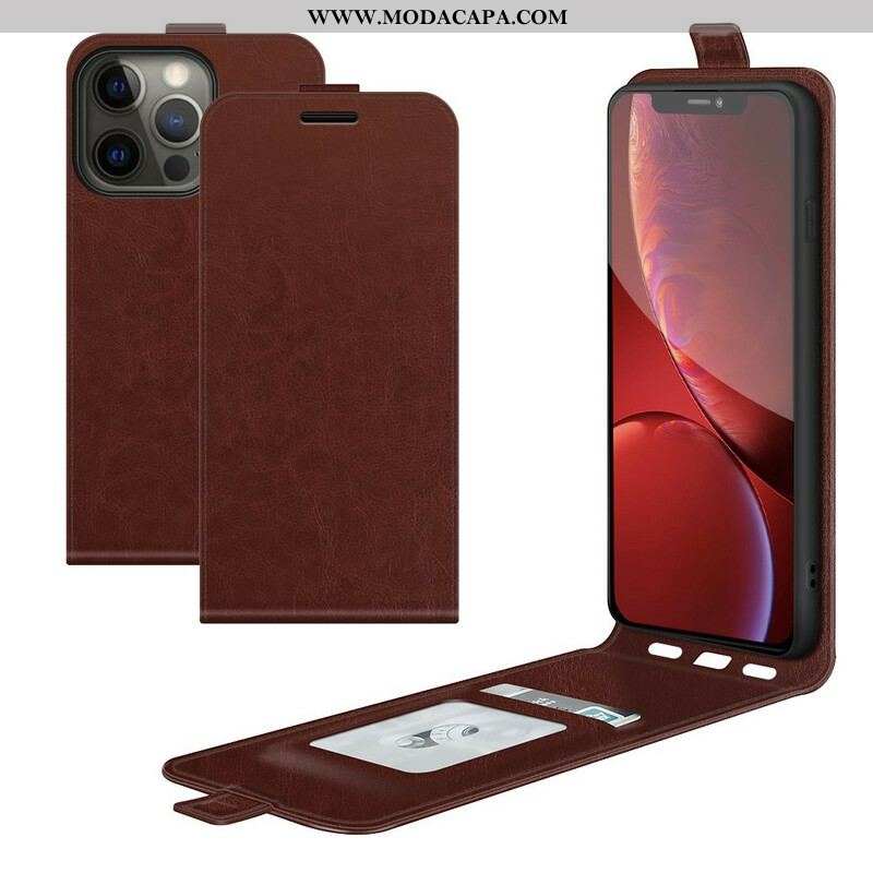 Capa De Couro Para iPhone 13 Pro Flip Efeito De Couro Com Aba Vertical