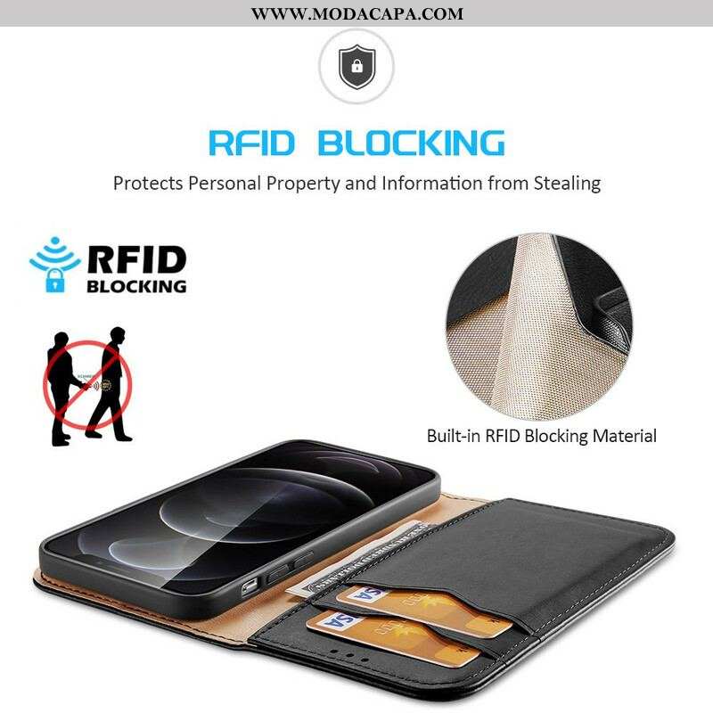 Capa De Celular Para iPhone 13 Pro Flip Couro Rachado Dux Ducis Rfid