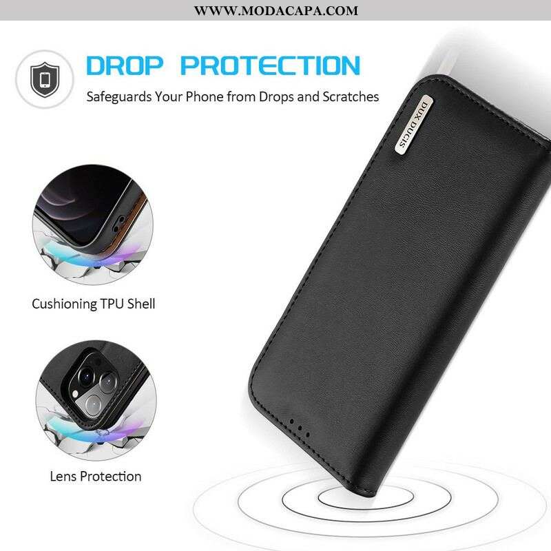 Capa De Celular Para iPhone 13 Pro Flip Couro Rachado Dux Ducis Rfid