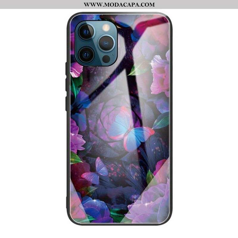 Capa Para iPhone 13 Pro Variação De Borboletas De Vidro Temperado