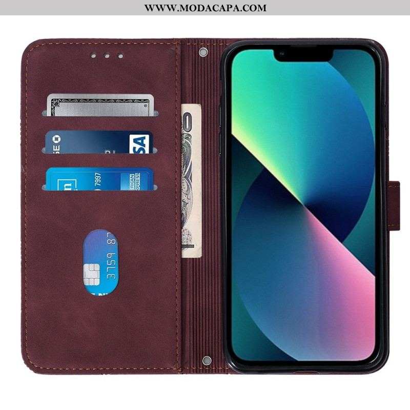 Capa De Couro Para iPhone 14 Plus Efeito Couro Pirâmide