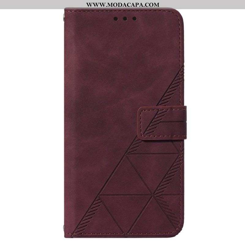 Capa De Couro Para iPhone 14 Plus Efeito Couro Pirâmide