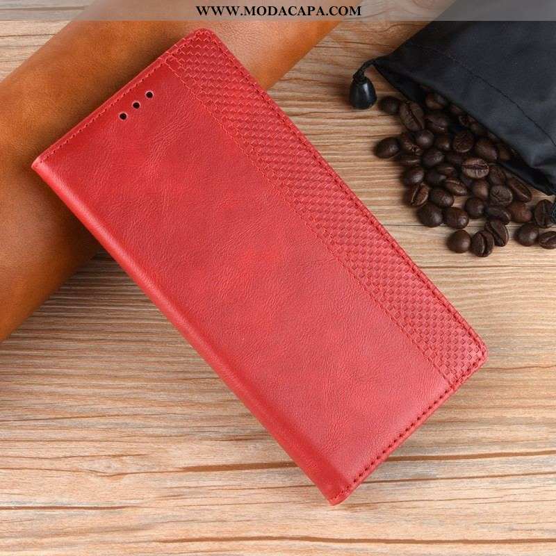 Capa De Celular Para iPhone 14 Plus Flip Efeito Couro Vintage Estilizado