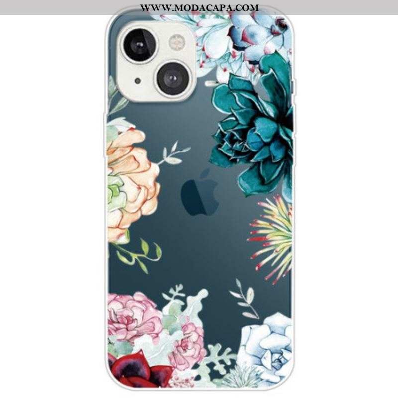 Capa Para iPhone 14 Plus Flores Em Aquarela