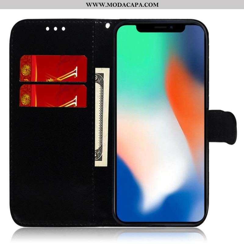 Capa De Couro Para iPhone 14 Plus Capa De Espelho De Couro Sintético