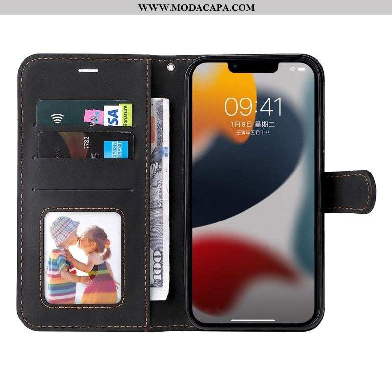 Capa Flip Para iPhone 14 Plus Tricolor Com Cordão