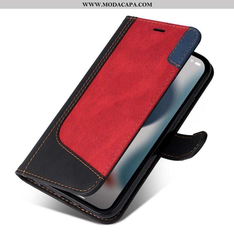 Capa Flip Para iPhone 14 Plus Tricolor Com Cordão