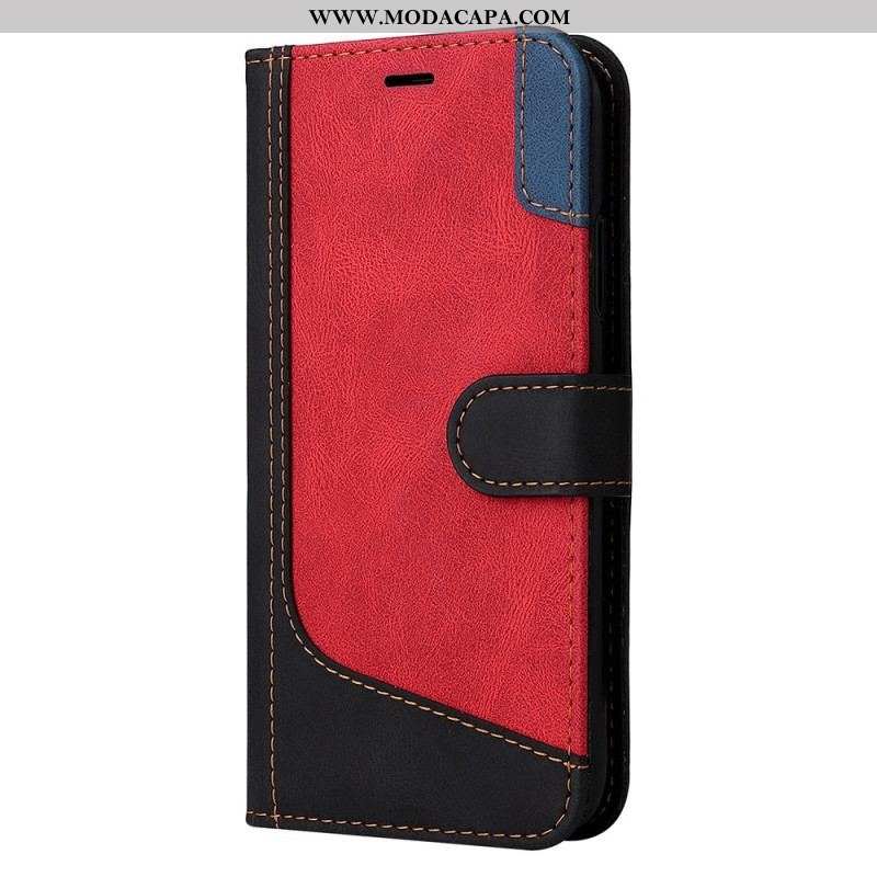 Capa Flip Para iPhone 14 Plus Tricolor Com Cordão