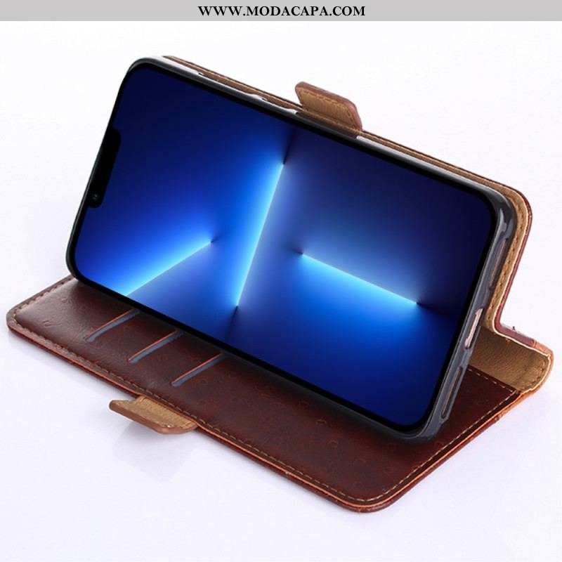 Capa De Celular Para iPhone 14 Plus Flip Estilo De Couro De Avestruz