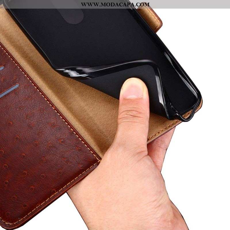 Capa De Celular Para iPhone 14 Plus Flip Estilo De Couro De Avestruz