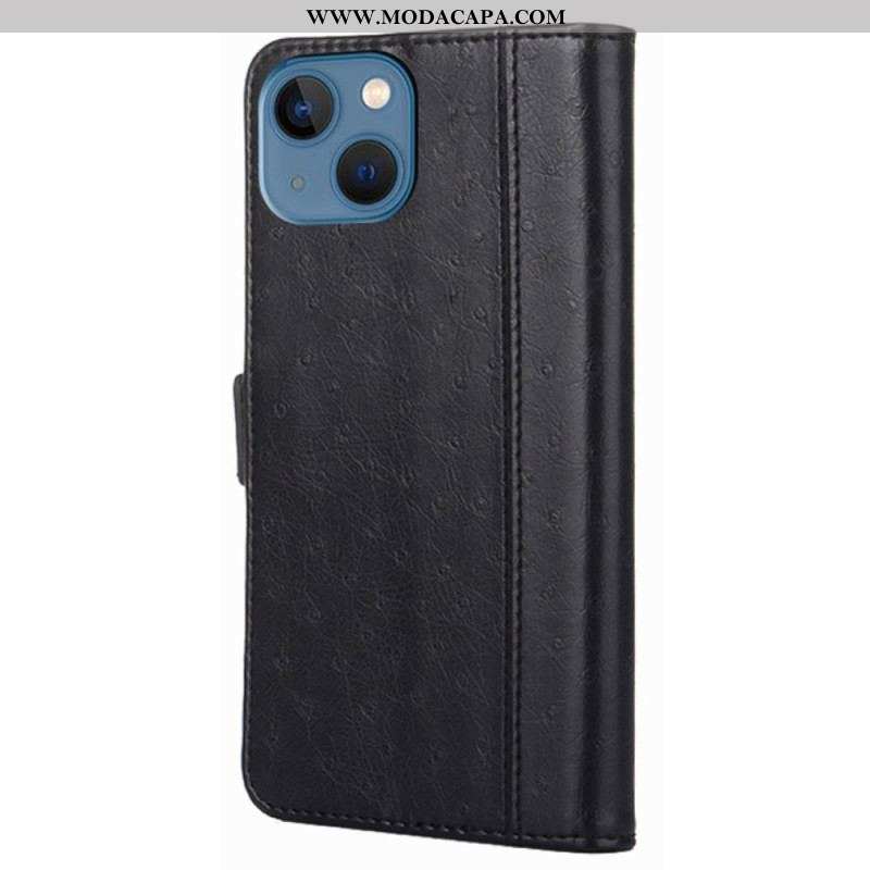 Capa De Celular Para iPhone 14 Plus Flip Estilo De Couro De Avestruz