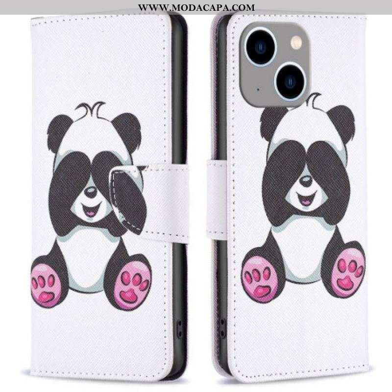 Capa Folio Para iPhone 14 Plus Panda Divertido