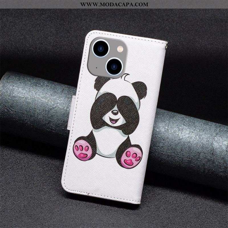 Capa Folio Para iPhone 14 Plus Panda Divertido