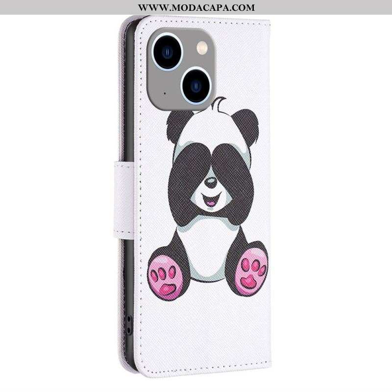 Capa Folio Para iPhone 14 Plus Panda Divertido