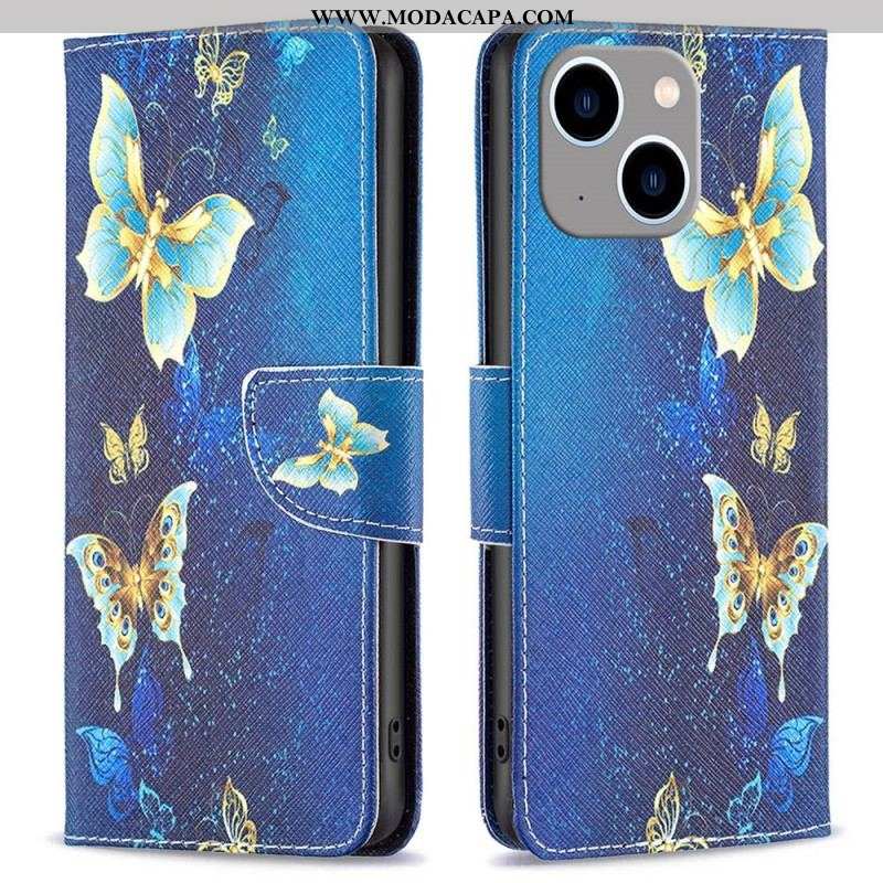 Capa Folio Para iPhone 14 Plus Borboletas Do Mundo