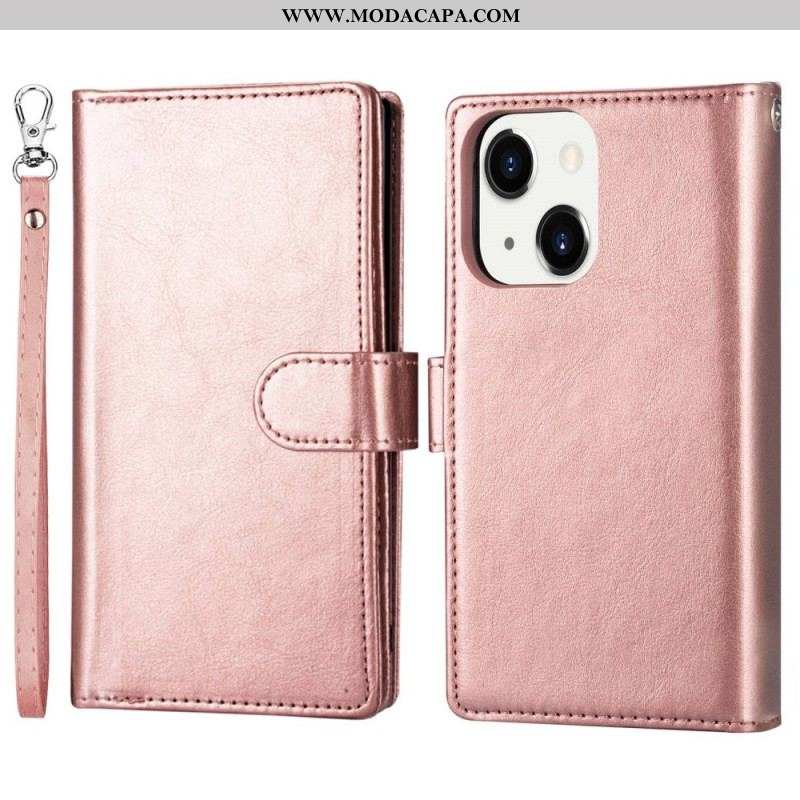 Capa Capa Folio Para iPhone 14 Plus Titular Destacável Para 9 Cartões